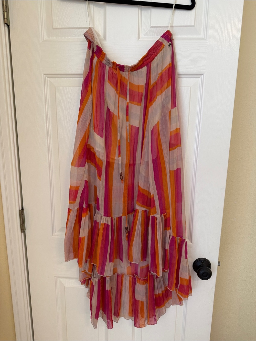 Roxy Pink and Orange Striped High-Low Tiered Skirt
